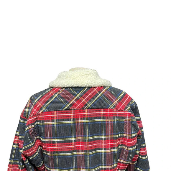Levi's Ex-Boyfriend Tartan Plaid Corduroy Cropped Sherpa Jacket Size Small - Picture 7 of 16